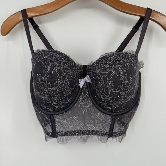Victoria's Secret Lace Underwire Bustier bra Adjustable Straps gray lavendar 34d - Picture 5 of 7